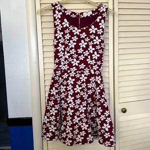 Maroon Sleeveless Dress with white flowers, Size Small